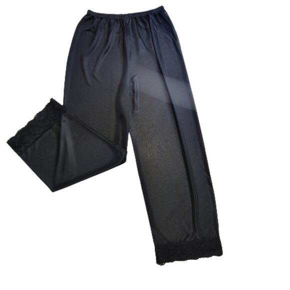 Sheer Black Pants Elastic Waist Wide Leg Long Black Pants - Size S, M - Picture 2 of 11
